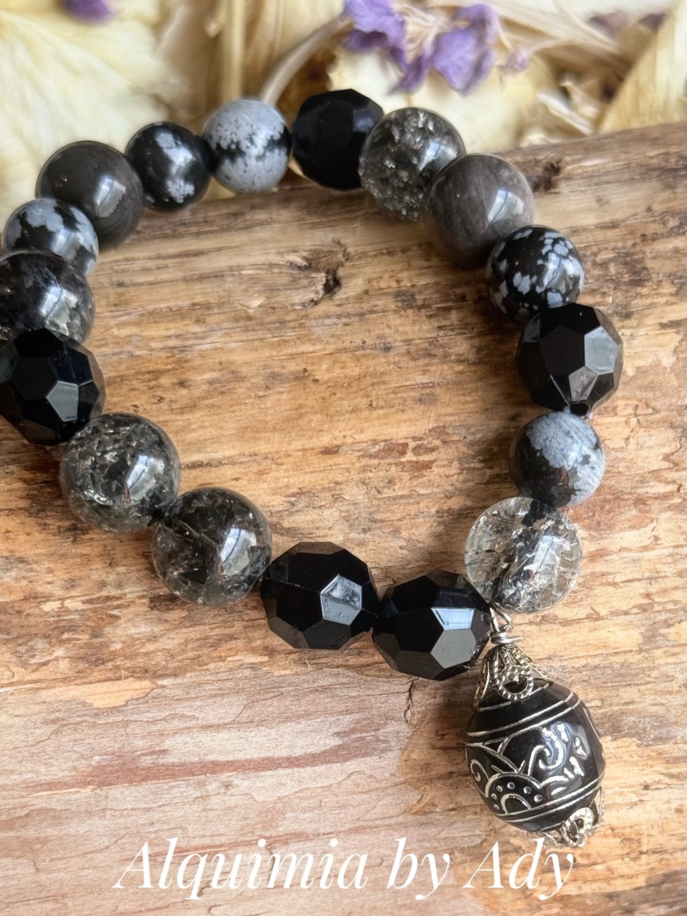 Chunky fall + obsidian bracelet